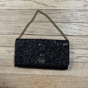 Kate Spade Clutch/Wallet/Purse, Black Leather Laurel Way Glitter NWT